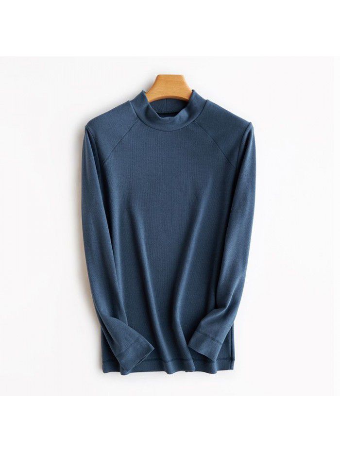 Heaty De Rong Half High Neck Open Shoulder Top Fashion Elastic Casual Bottom Long Sleeve Men's T-shirt 