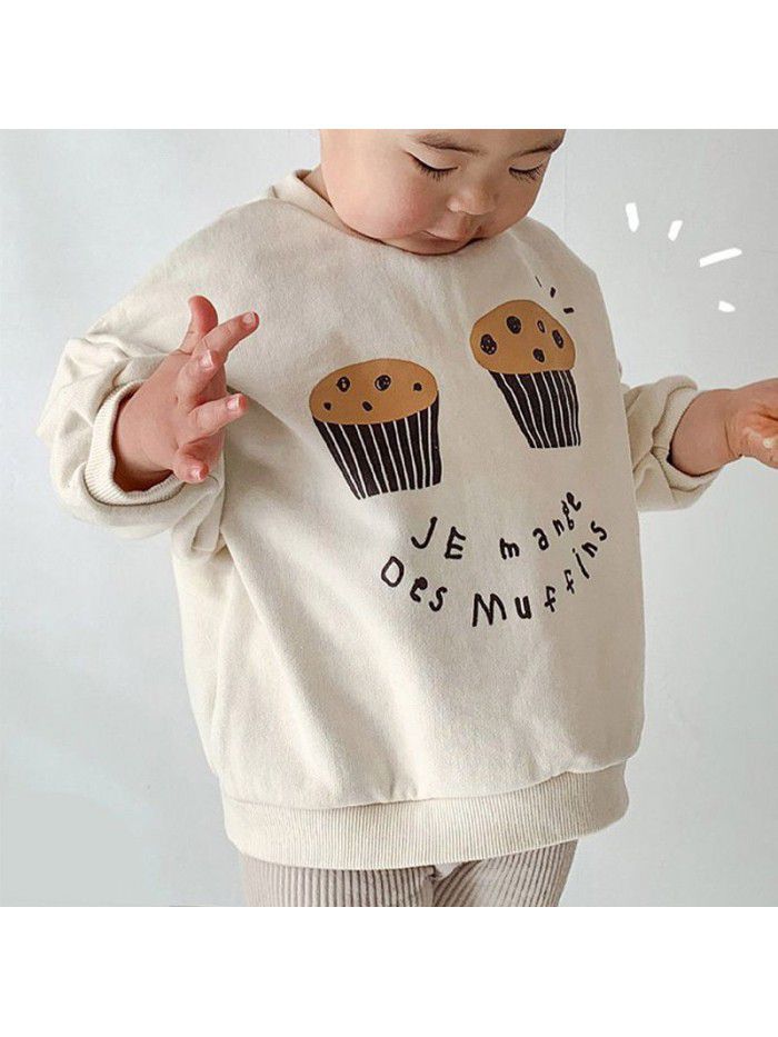 Spring Girls' Baby Fashionable Cartoon Cupcake Cute Split Children's Long Sleeve T-shirt 