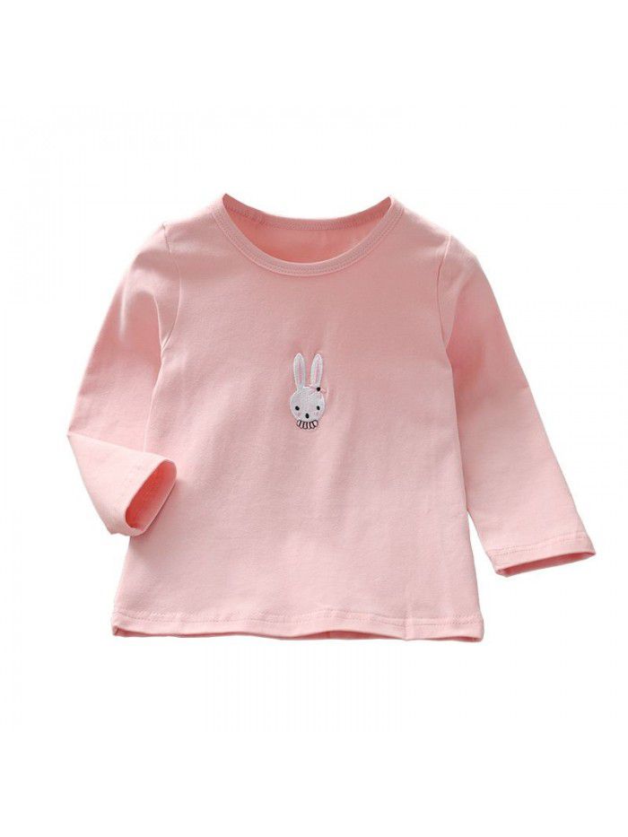 Girls' T-shirt Rabbit Long Sleeve Middle and Little Kid Solid Cute Summer Round Neck Underlay Shirt 