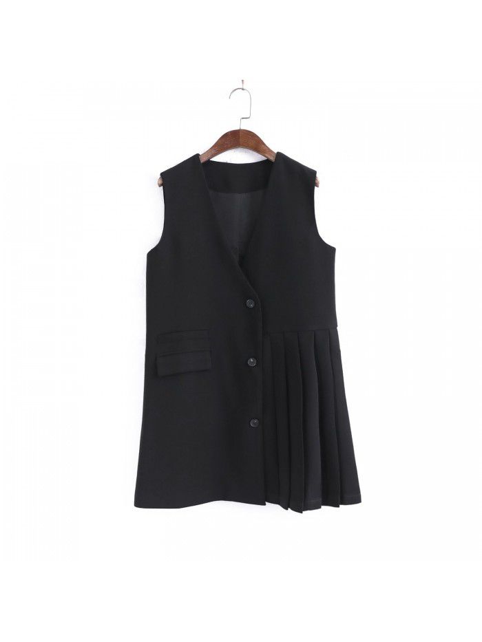 Suit dress for women's spring wear, new Korean version loose fitting small man pleated vest 