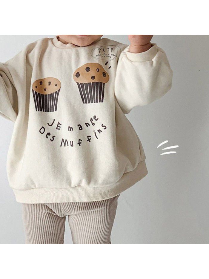 Spring Girls' Baby Fashionable Cartoon Cupcake Cute Split Children's Long Sleeve T-shirt 