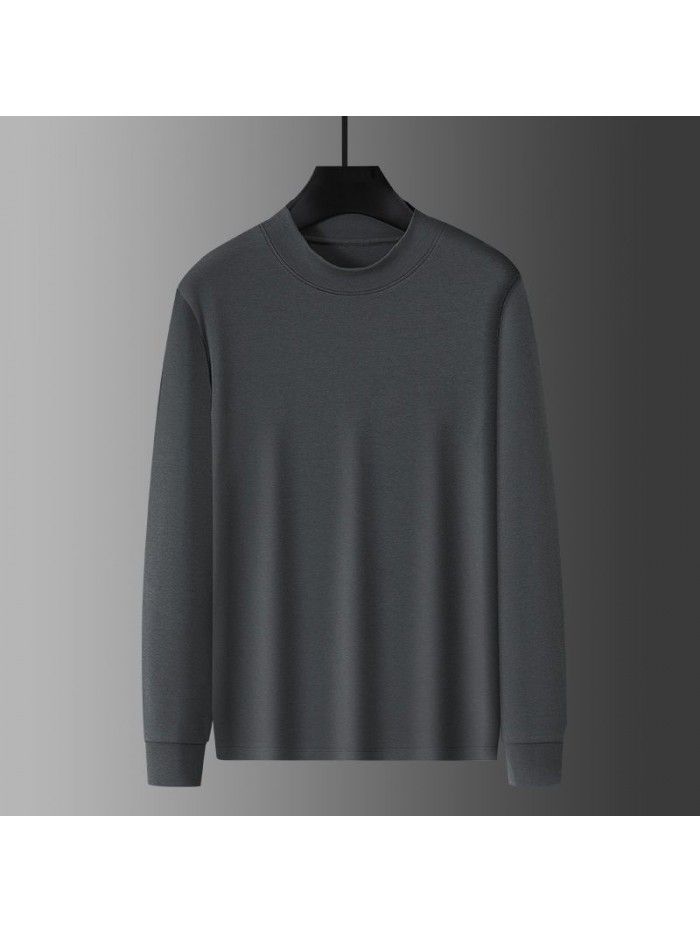 Ultra-soft medium-high collar long-sleeved T-shirt for men in autumn double-sided mercerized cotton denim bottom shirt for men in spring and autumn 