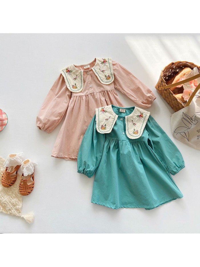 Autumn style small and medium-sized girl children's dress princess skirt cotton long sleeved children's skirt 