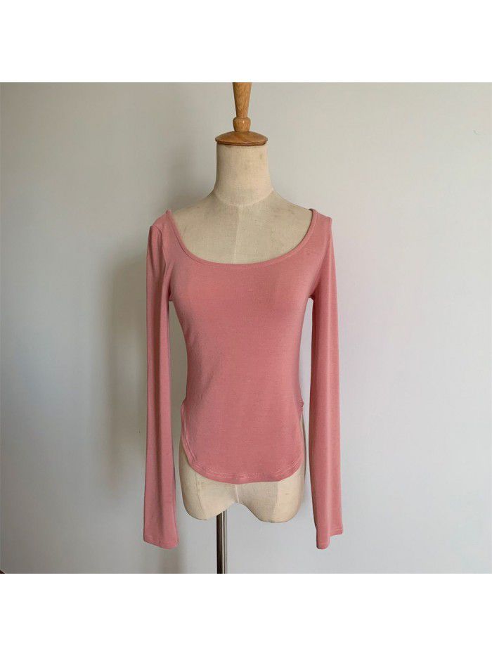 Basic slim fit big round neck pure desire bottom T-shirt female 