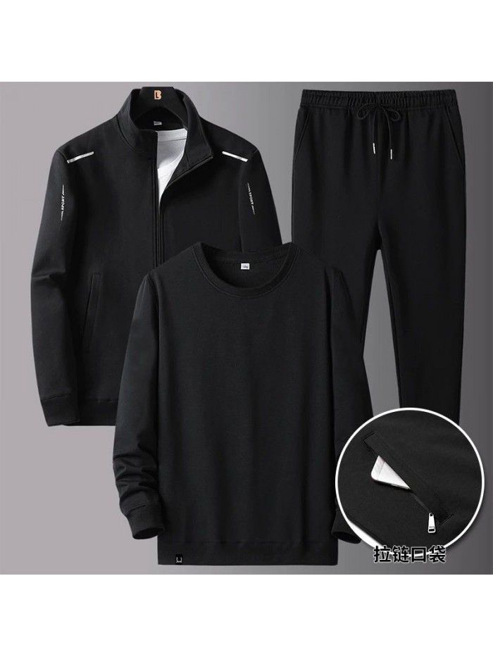 New men's spring and autumn sportswear suit middle-aged father's loose sweater three-piece large casual coat 