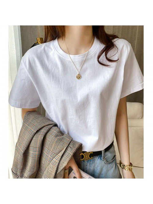 White T-shirt Women's Round Neck Short Sleeve T Ve...