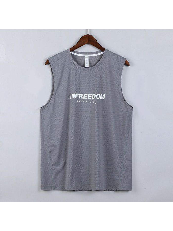 Men's basketball sports vest sleeveless T-shirt fitness training vest quick-drying ice silk running short sleeve top 