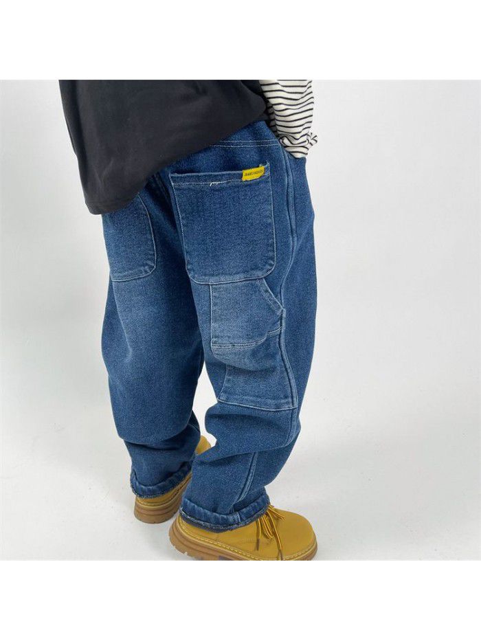 Boys' Jeans New Plush Jeans Relaxed Workwear Jeans Soft Denim Pants 