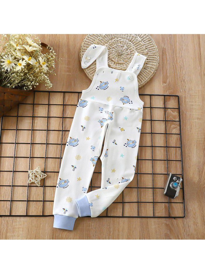 Baby Spring and Autumn Strap Pants Boys and Girls' Home Open Pants Children's Kindergarten Lunch Pants High Waist Calf Pants 