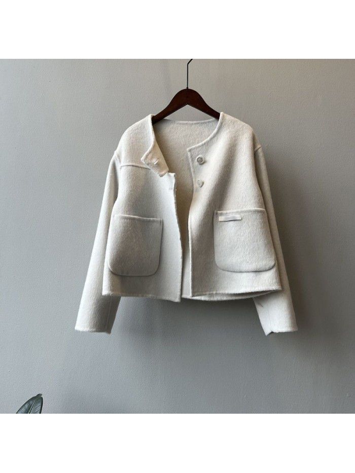 Double sided cashmere woolen coat for women's winter high-end short pure wool coat