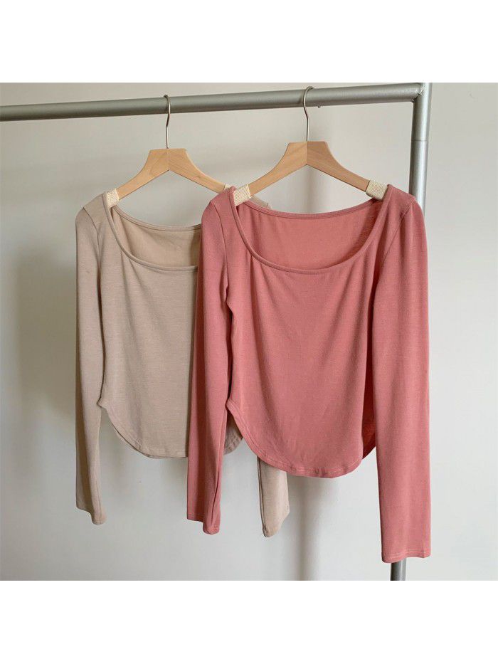 Basic slim fit big round neck pure desire bottom T-shirt female 
