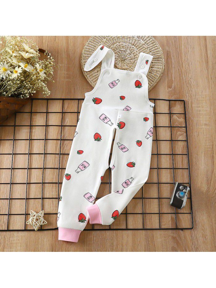 Baby Spring and Autumn Strap Pants Boys and Girls' Home Open Pants Children's Kindergarten Lunch Pants High Waist Calf Pants 