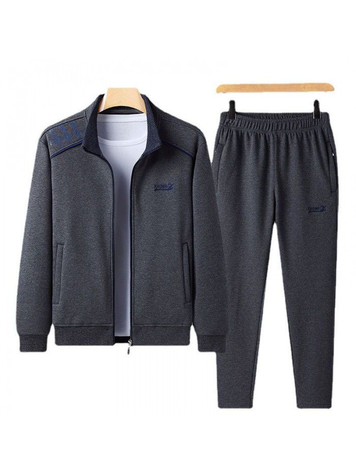 Casual set: pure cotton plush and thickened set: men's cardigan, sweater, cotton pants, casual set 