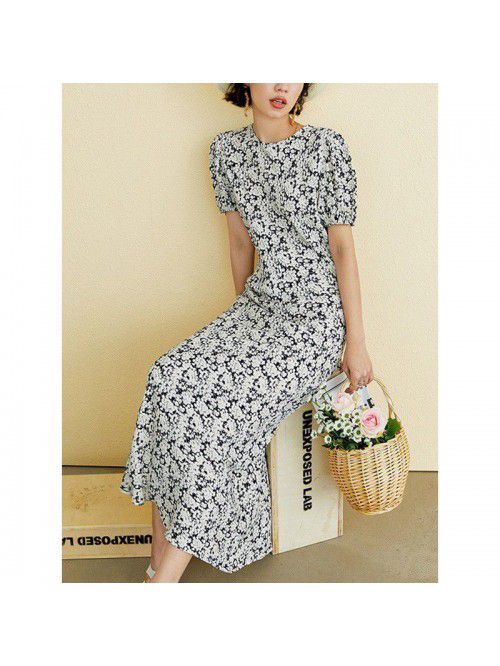 Printed waistband slimming dress with fresh French...