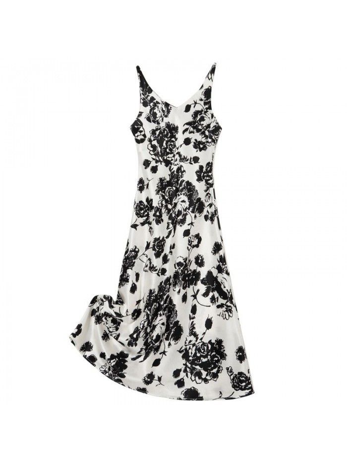 Autumn New Fashion Strap Printing Temperament Slim Fit Acetic Acid Women's Sleeveless Dress 