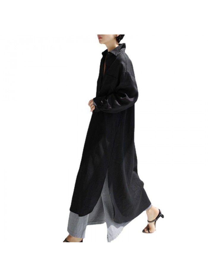 Cotton linen shirt skirt loose irregular bottom shirt sunscreen cardigan long knee length dress trendy dress cotton 