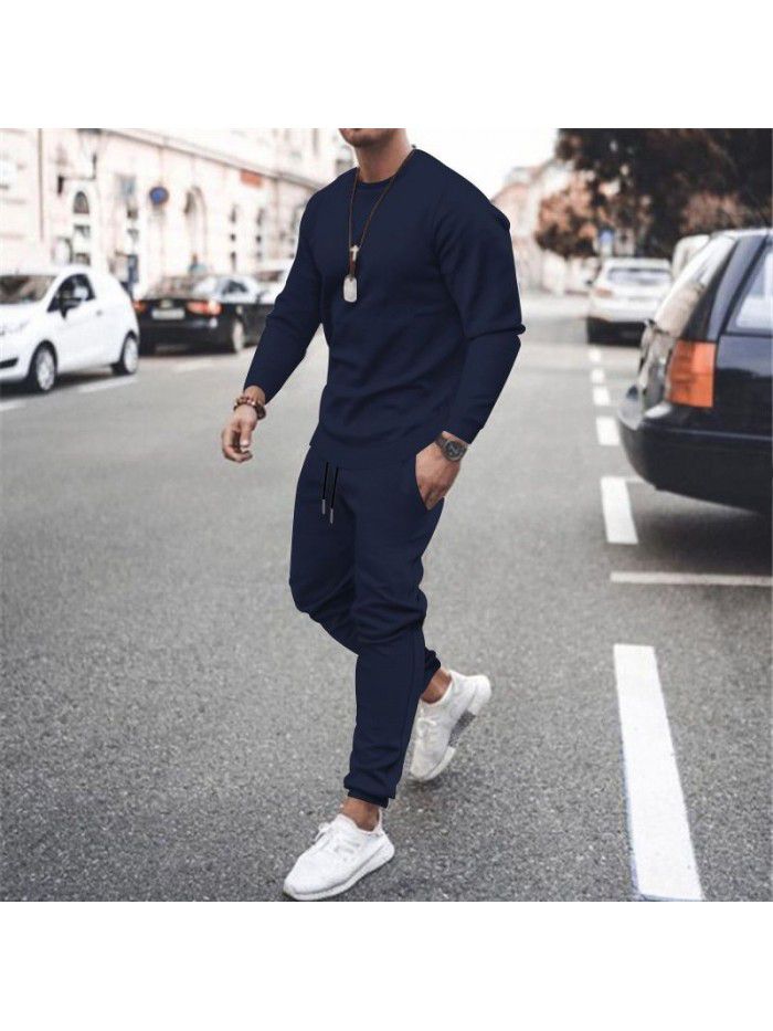 Long sleeved casual suit for men's solid color trend sports suit for men 