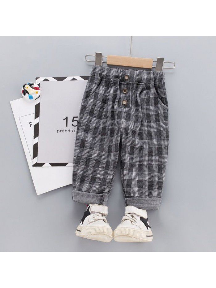 Boys' Pants Checkered Autumn New Children's Spring Autumn Casual Pants Western Pants Baby Pants Thin Fashionable 