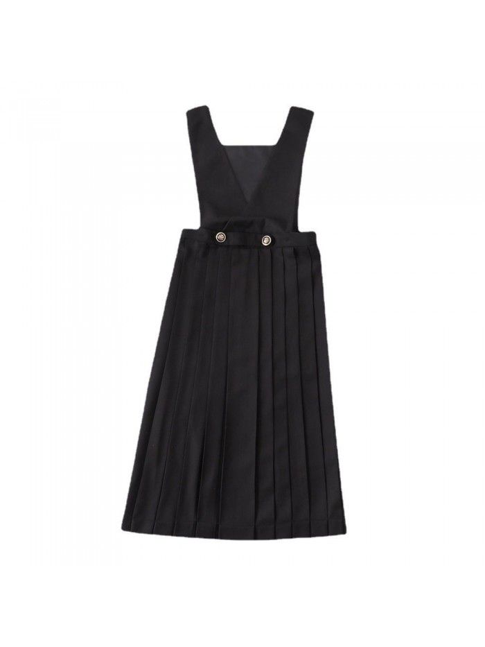 Basic uniform dress with straps, dress with chest protection, pleated skirt, long skirt 