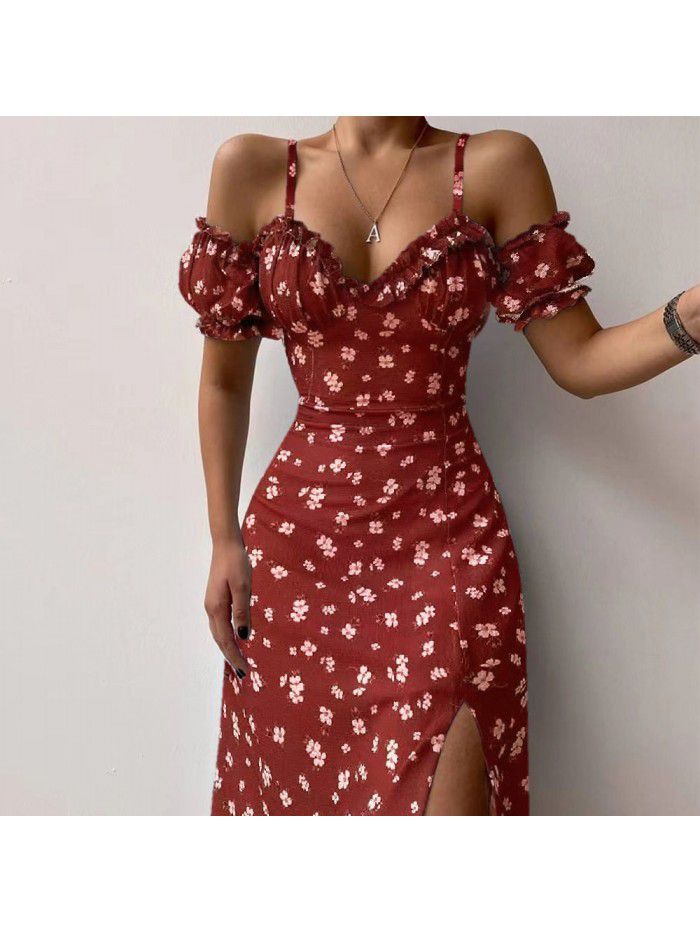 Women's New Sexy Slim Fit Midlength Dress Fragmented French Strap Dress 