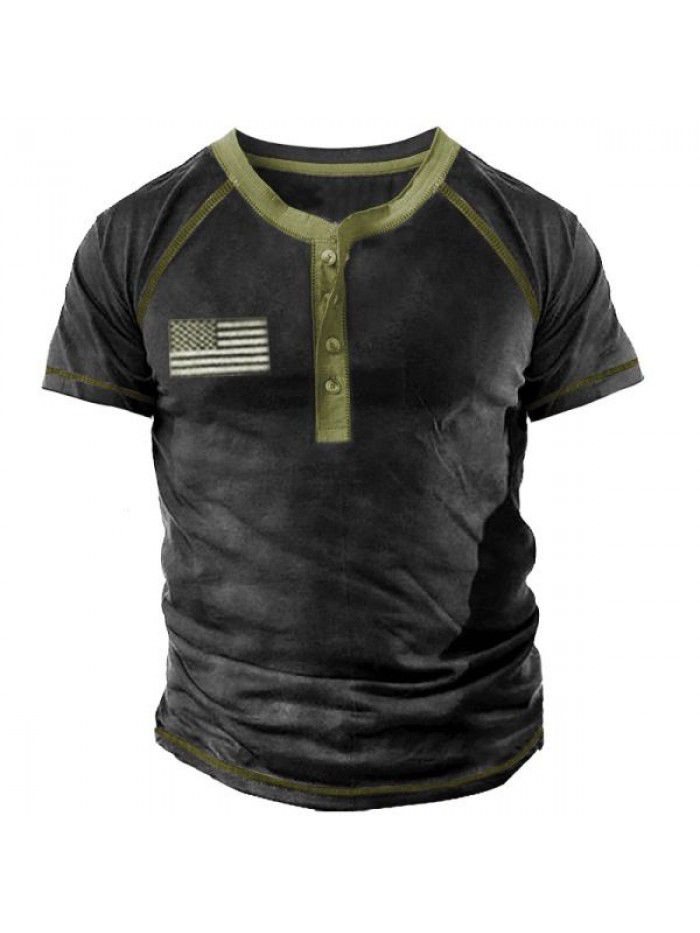 Summer casual T-shirt Men's outdoor retro tactical Henry short sleeved shirt top 