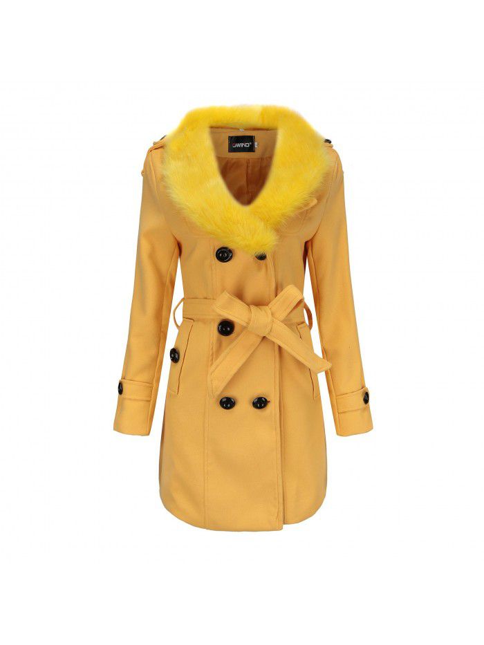 Coat, women's medium length, women's windbreaker, winter clothing, Korean version, large woolen collar, double-sided fabric
