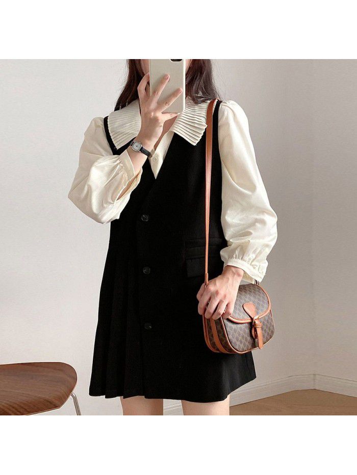 Suit dress for women's spring wear, new Korean version loose fitting small man pleated vest 