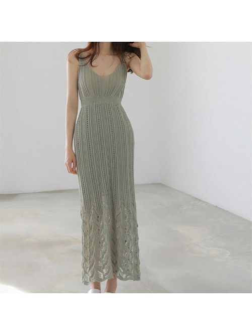 Spring/Summer Mid length Knitted Sling Dress for W...