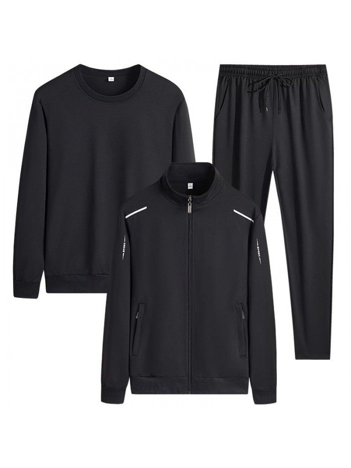 Middle aged and elderly leisure sports suit Men's Spring and Autumn Dad's three piece loose fitting running sportswear 