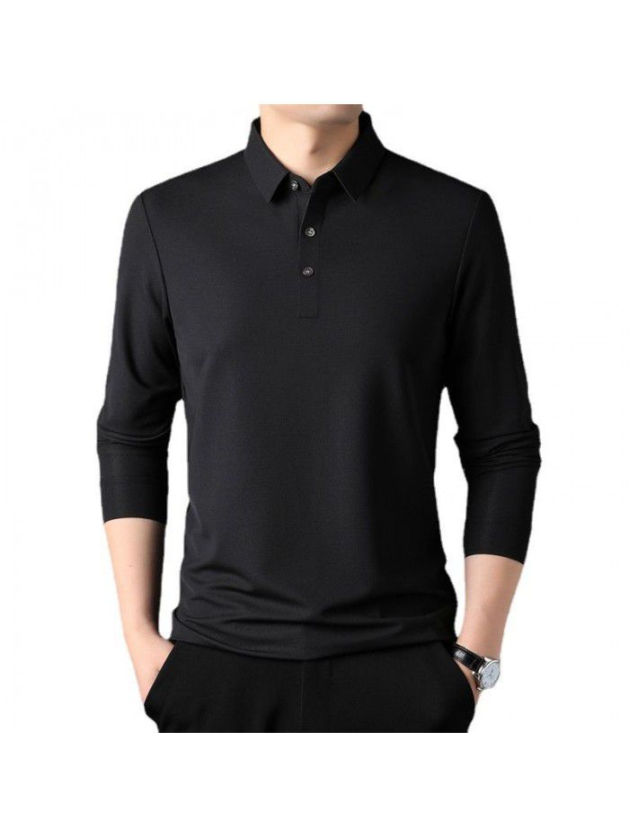 New T-shirt Spring and Autumn Men's Polo Shirt Middle aged Polo Collar Long Sleeve Fashion Men's Top 