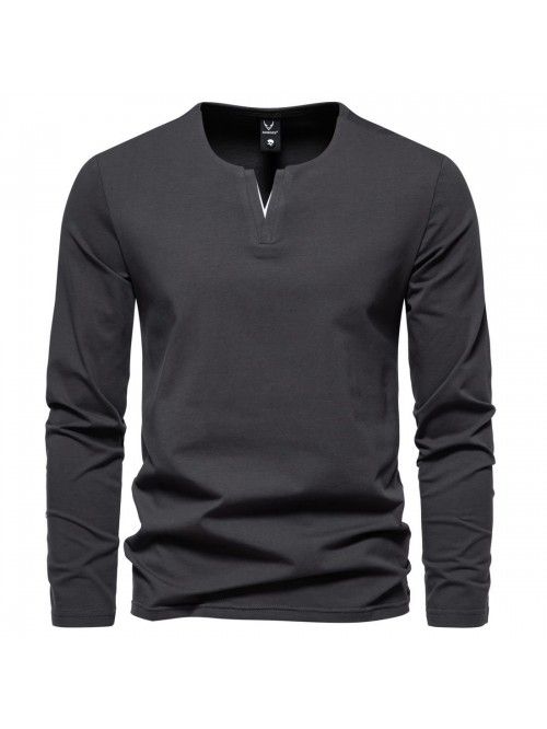 Autumn and Winter New Men's Henley T-shirt V-neck ...