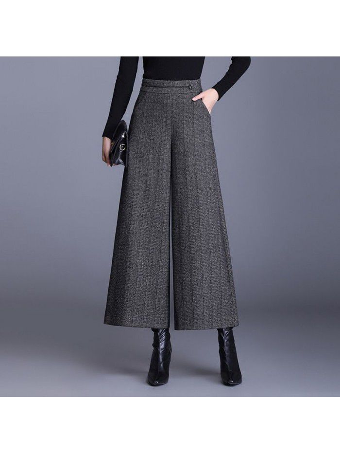 Warm woolen wide leg pants fashion new style big swing pants autumn and winter new women's casual pants high waist temperament skirt pants 