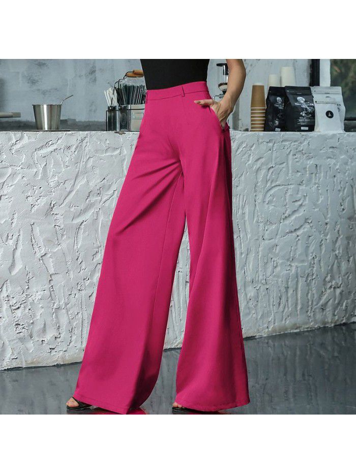 Solid color wide leg pants with a cool and sweet style for women 