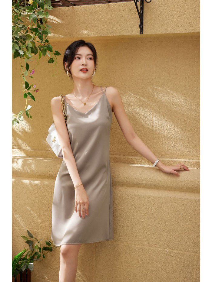 Dress Satin Mid length Dress Summer New Slim Sexy Women's Strap Dress 