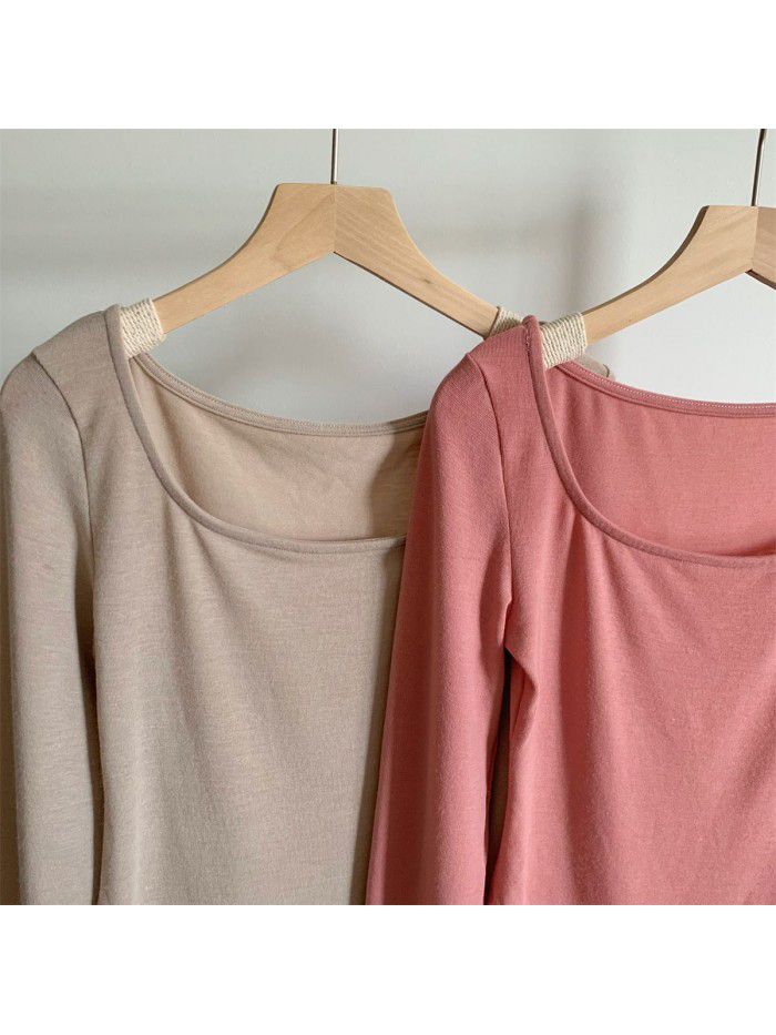 Basic slim fit big round neck pure desire bottom T-shirt female 
