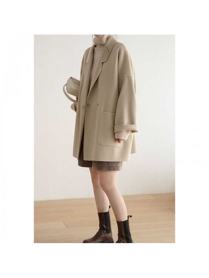 Double sided cashmere coat for women's autumn and winter new woolen small loose woolen coat