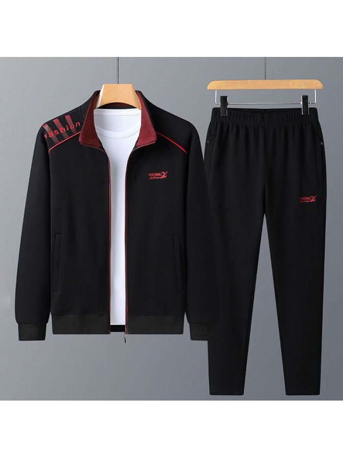 Casual set: pure cotton plush and thickened set: men's cardigan, sweater, cotton pants, casual set 