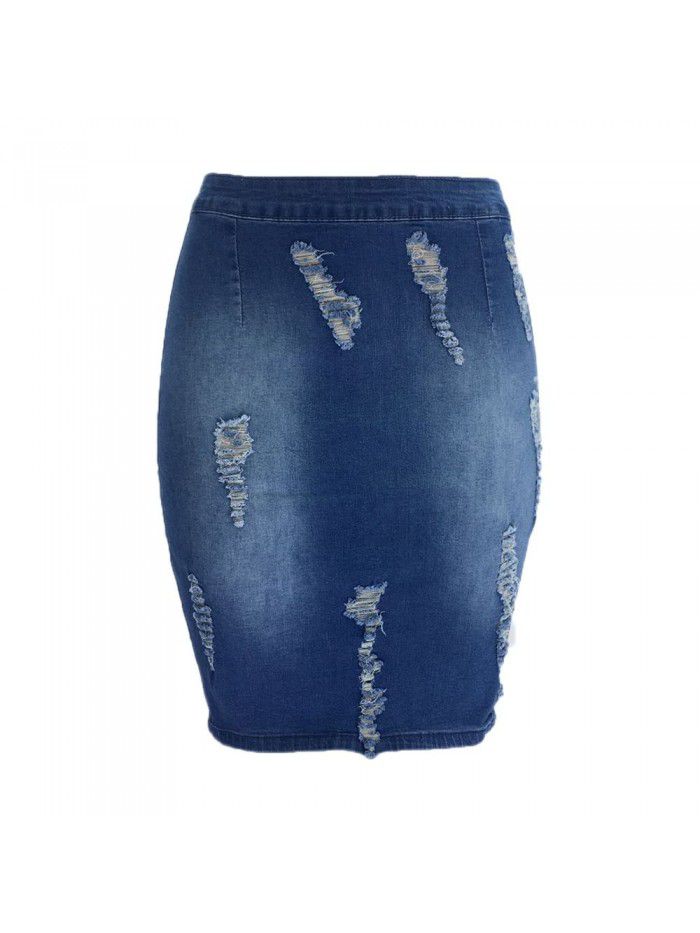 Women's new torn denim short skirt 