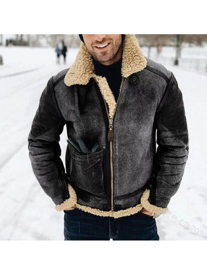 Faux leather plush men's jacket for winter warmth and fur integrated jacket 