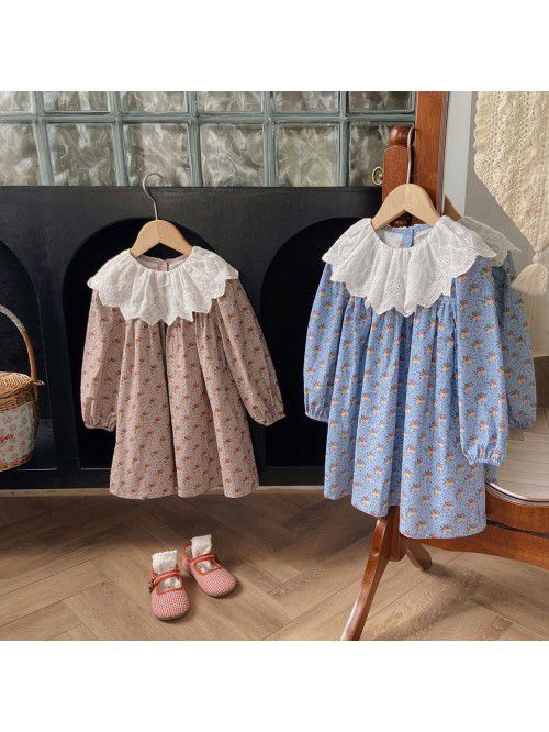 Children's retro lace ruffled collar girl's dress ...