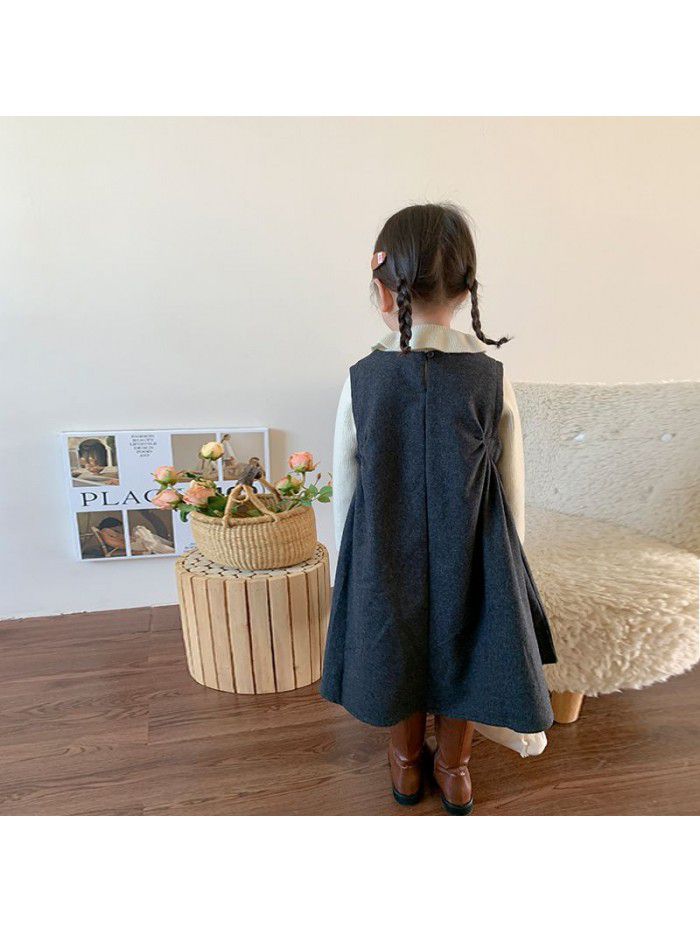 Girls' Korean version dress autumn new children's vest princess skirt knitted top baby clothes 