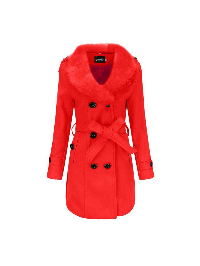 Coat, women's medium length, women's windbreaker, winter clothing, Korean version, large woolen collar, double-sided fabric