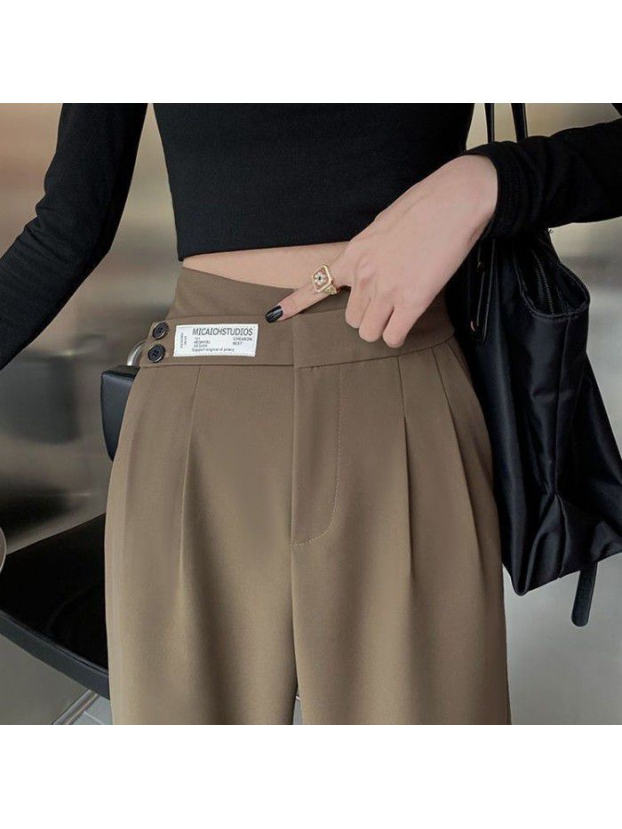 Khaki Wide Leg Pants Women's High Waist Drop Spring/Summer New Casual Relaxed Floor Sweeping Double Button Straight Sleeve Suit Pants 