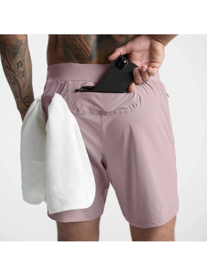 Crazy Muscle Men's Shorts Single-layer woven quick-drying solid color running, fitness, sports and leisure American five-piece pants 