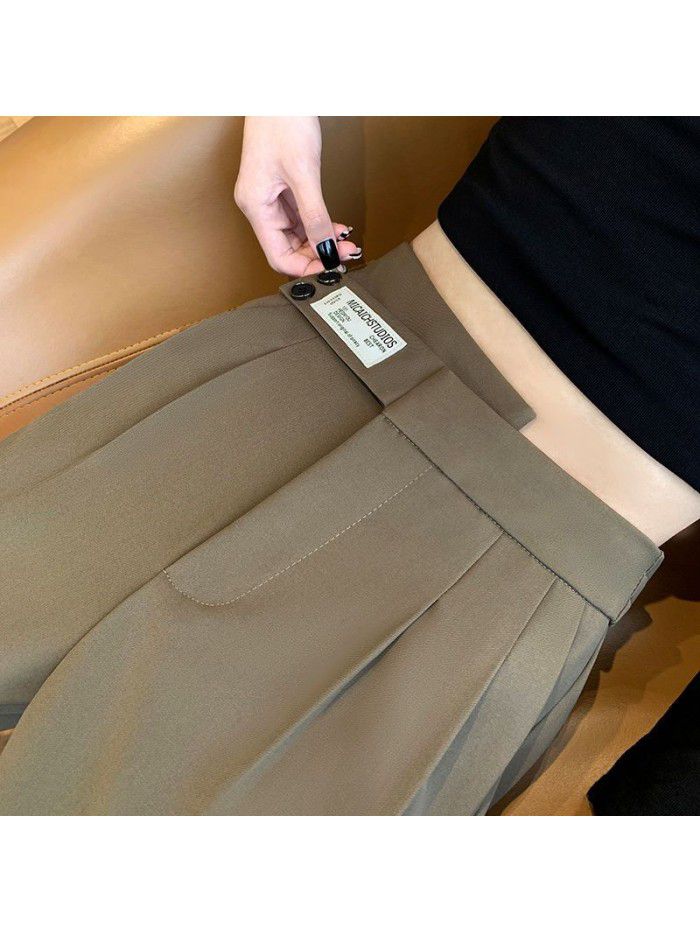 Khaki Wide Leg Pants Women's High Waist Drop Spring/Summer New Casual Relaxed Floor Sweeping Double Button Straight Sleeve Suit Pants 