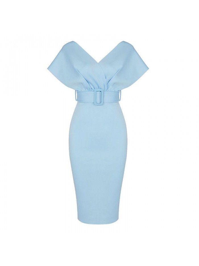 Women Wrapped Chest High Waist Solid Color Bandage Dress 