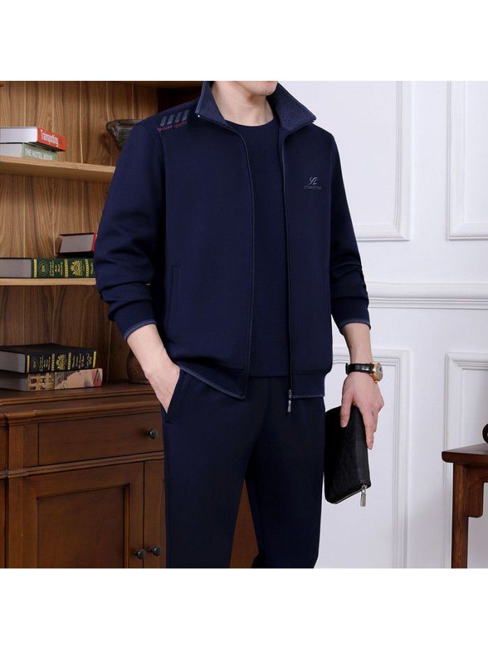 Sportswear 3-piece men's casual sports set Spring and Autumn Running middle-aged men's oversized clothing 