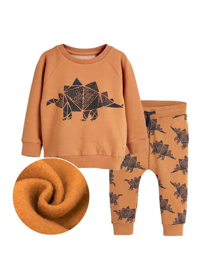 Children's Autumn and Winter Children's Sweater Set Knitted Cartoon Long Sleeve Children's Set Brushed Fleece 