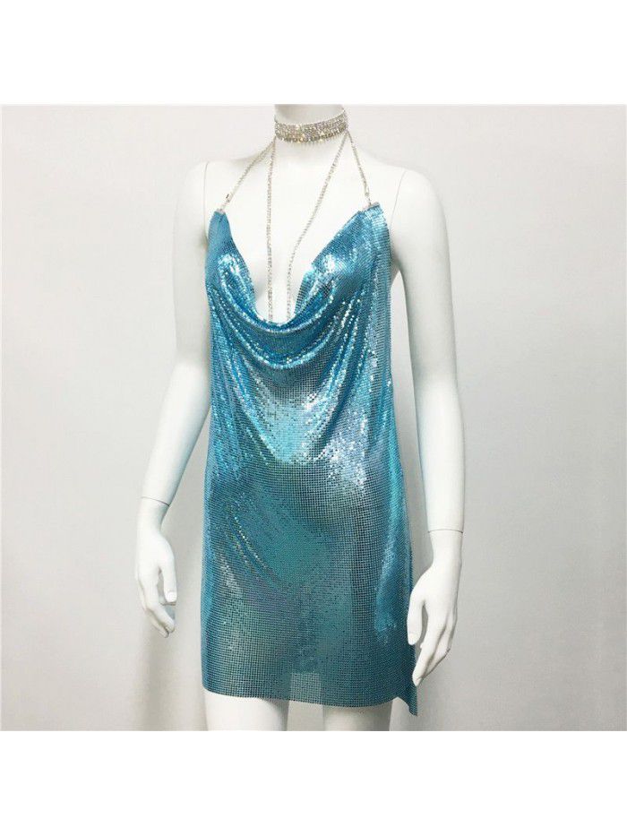 Women's Metal Sequin Dress Sexy Sweet Spicy Style Dress Water Diamond Sling Dress Women 