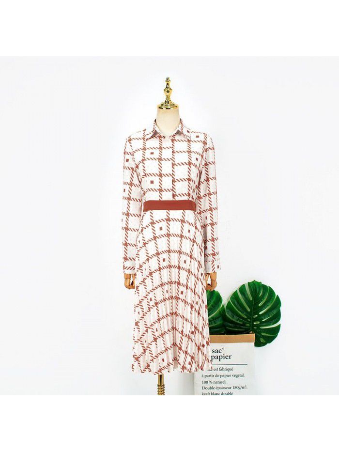 Autumn Fashion Temperament Slim Long Sleeves with Personality Pattern Printed Shirt Mid length Dress 